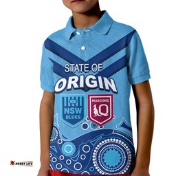 Custom State of Origin NSW Blues Vs QLD Maroon Rugby Kid Polo Shirt Blue Style