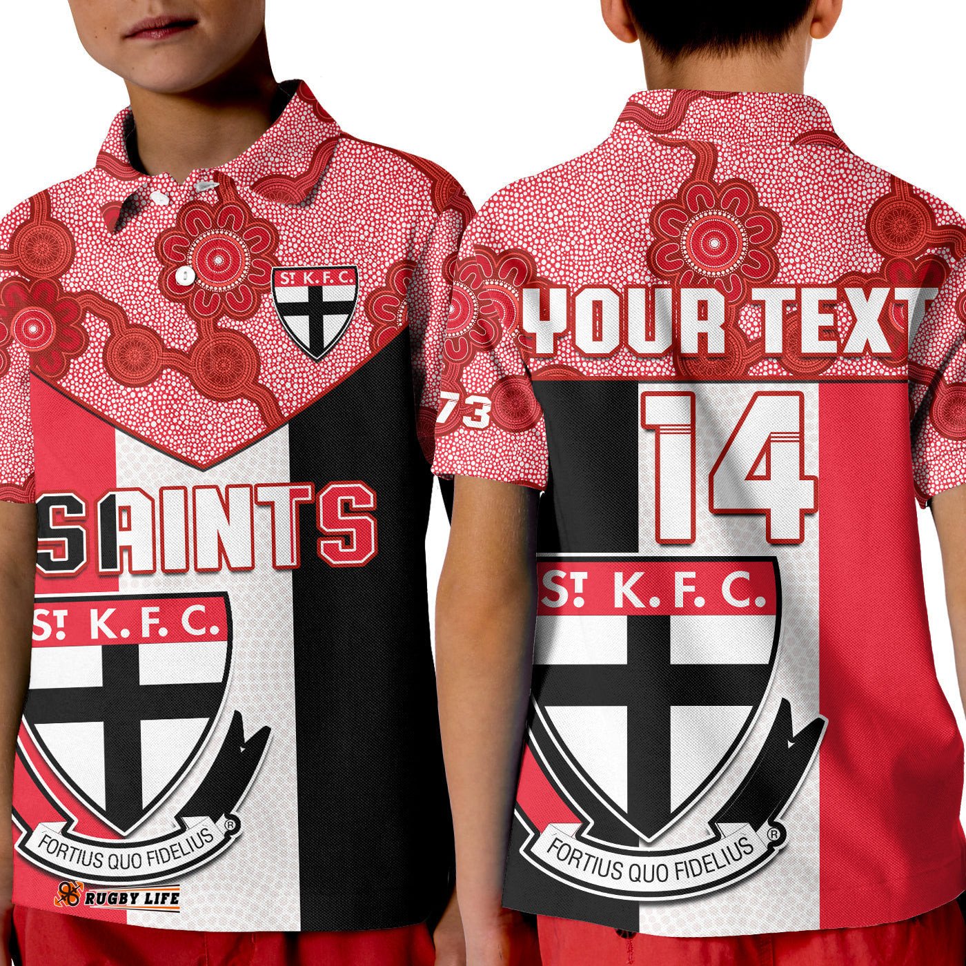 Custom Text And Number Saints Football Polo Shirt KID St Kilda 1873 Aboriginal Dot Painting