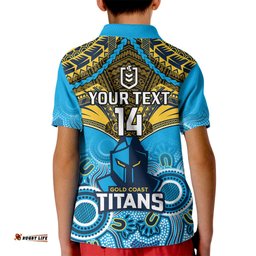 Personalised Titans Rugby Kid Polo Shirt Aboriginal Mix Polynesian Pattern