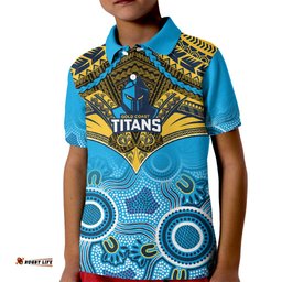 Personalised Titans Rugby Kid Polo Shirt Aboriginal Mix Polynesian Pattern