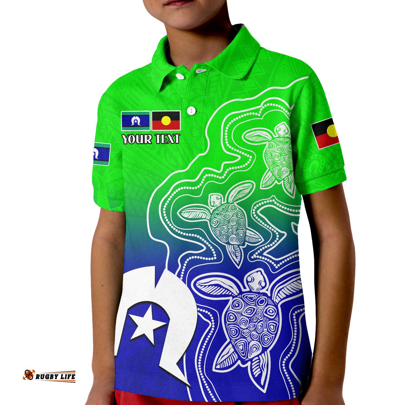 Custom Personalised NAIDOC WeekPolo Shirt KID Torres Strait Islanders with Aboriginal Turtles