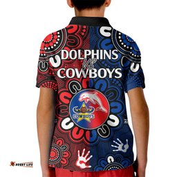NRL Dolphins Combine Cowboys Rugby Kid Polo Shirt Indigenous Aboriginal Style