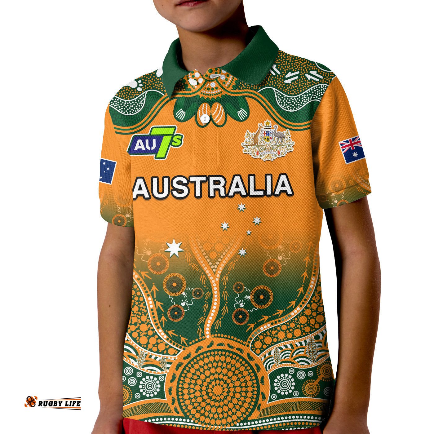 Australia Rugby Polo Shirt KID Aussie Sevens Original Indigenous
