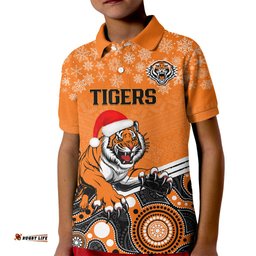 Custom Tigers Rugby Christmas Kid Polo Shirt Merry XmasMix Aboriginal Art