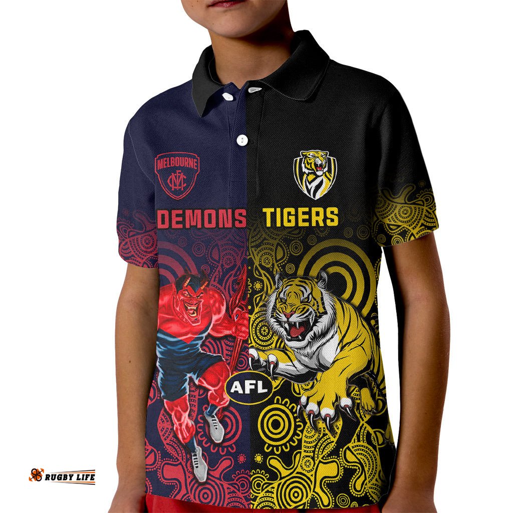 Custom Demons And Tigers Football Kid Polo ShirtTogether Indigenous Art