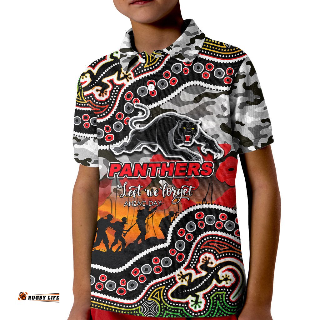 Custom Personalised Anzac Day NRL - Panthers Kid Polo Shirt Aboriginal Lizard Patterns