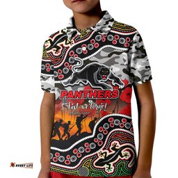 Custom Personalised Anzac Day NRL - Panthers Kid Polo Shirt Aboriginal Lizard Patterns