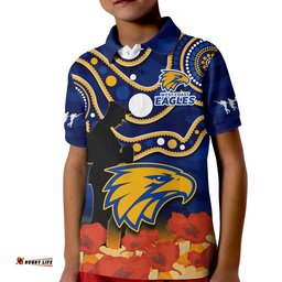 Eagles Football ANZACPolo Shirt KID West Coast Indigenous Mix Poppy Camouflage