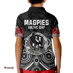 Custom Personalised Magpies AnzacPolo Shirt KID Collingwood Football Aboriginal Poppy Flowers