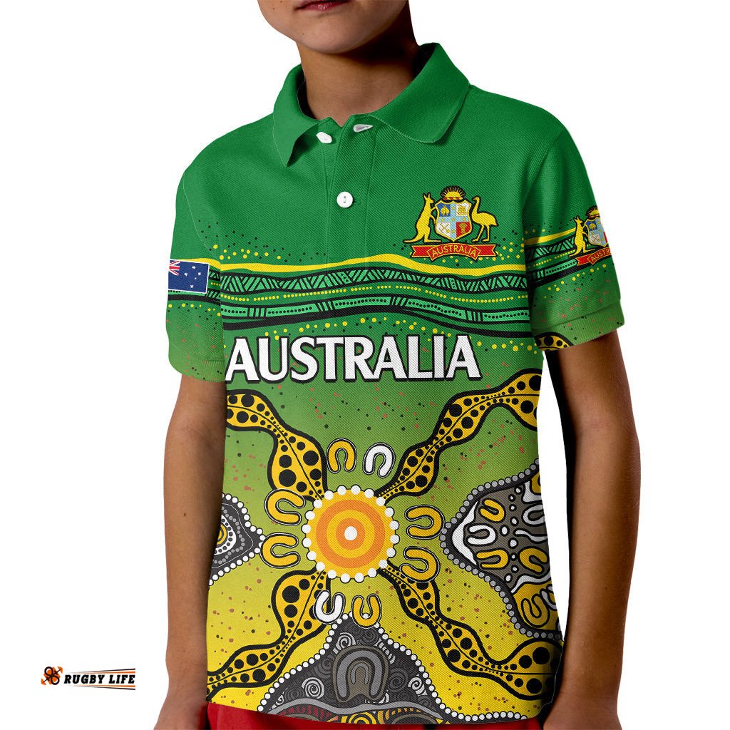 Australia Cricket Kid Polo Shirt Aboriginal Dots Style