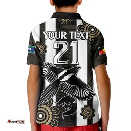 Custom Text And Number NAIDOC Collingwood Football Kid Polo Shirt Proud To Be Magpies Aboriginal Version