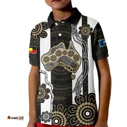 Custom Text And Number NAIDOC Collingwood Football Kid Polo Shirt Proud To Be Magpies Aboriginal Version