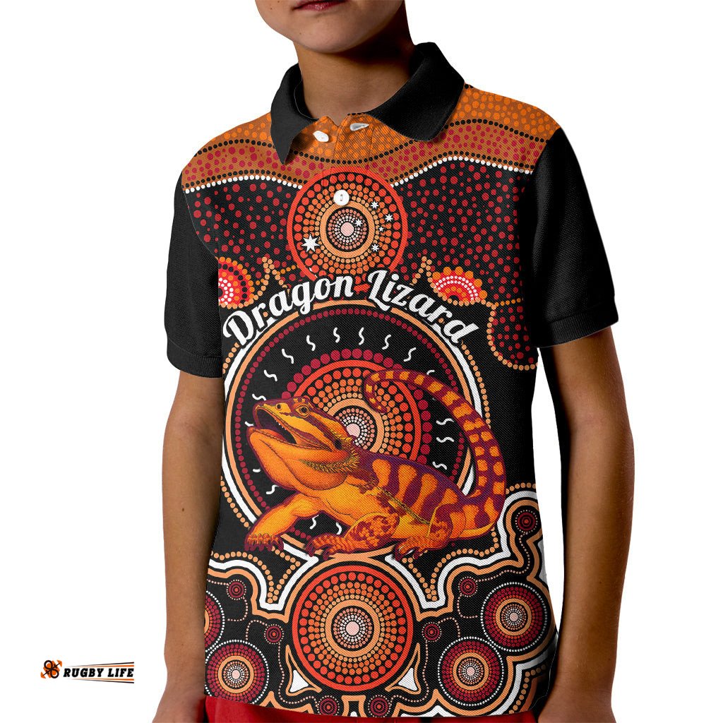 Personalised Australian Astrology Kid Polo Shirt Aboriginal Dragon Lizard Zodiac Sign