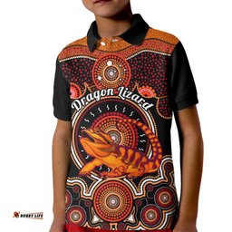 Personalised Australian Astrology Kid Polo Shirt Aboriginal Dragon Lizard Zodiac Sign