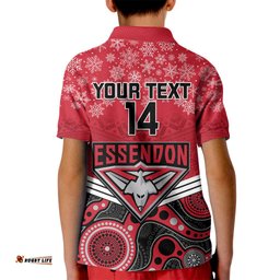 Custom Essendon Football Christmas Kid Polo Shirt Merry XmasMix Aboriginal Art