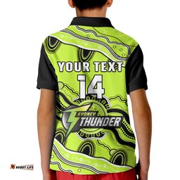 Custom Text And Number Thunder Cricket Polo Shirt KID Sydney Aboriginal Painting