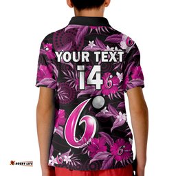 Custom Text And Number Sydney Sixers Cricket Polo Shirt KID Aboriginal Art Mix Tropical Flowers