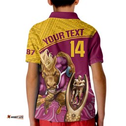 Custom Brisbane Broncos Rugby Kid Polo Shirt Go ChampionsMascot With Polynesian Indigenous Art