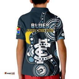 Carlton Football NAIDOCPolo Shirt KID Blues For Our Elders Indigenous Art