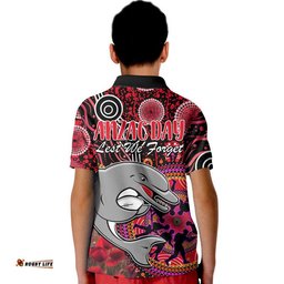 Dolphins Rugby ANZAC Kid Polo Shirt Aboriginal Military and Poppy Flowers