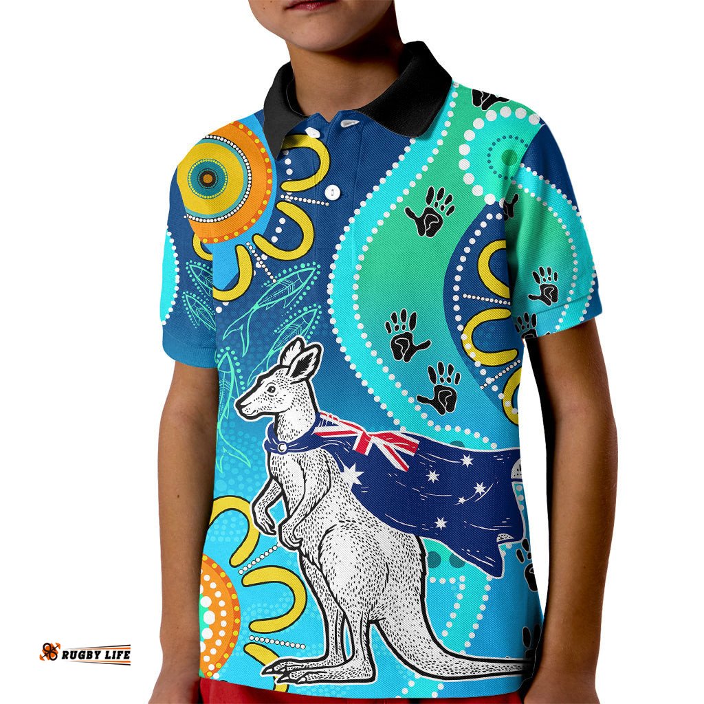Personalised Australia Kangaroo Kid Polo Shirt Aboriginal Tribal Art Stylization