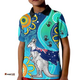 Personalised Australia Kangaroo Kid Polo Shirt Aboriginal Tribal Art Stylization