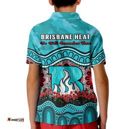 Brisbane Heat Cricket ANZAC Polo Shirt KID Poppy Aboriginal Camouflage
