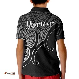Custom Aotearoa Maori Koru Kid Polo Shirt Polynesian Pacific Tribal - Black