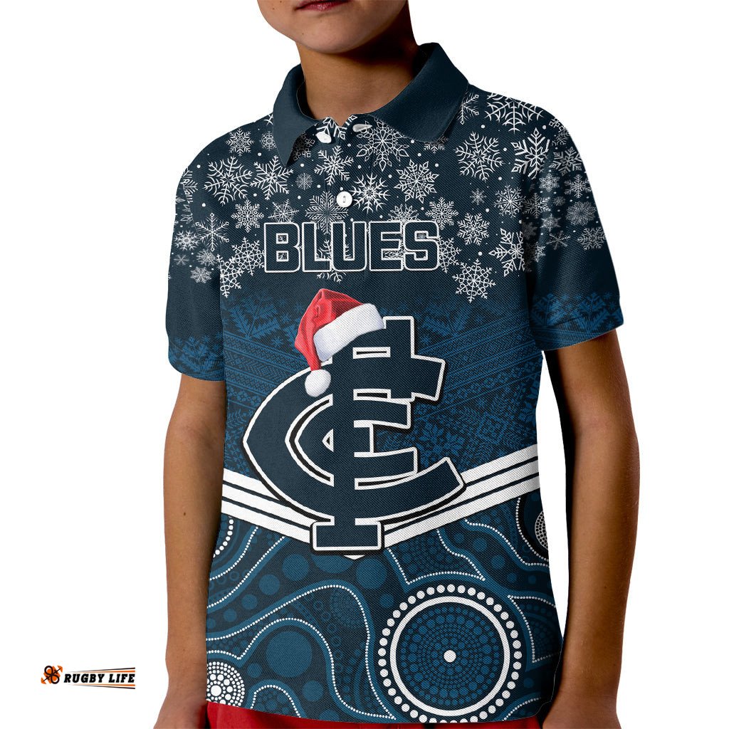 Custom Blues Football Christmas Kid Polo Shirt Merry XmasMix Aboriginal Art