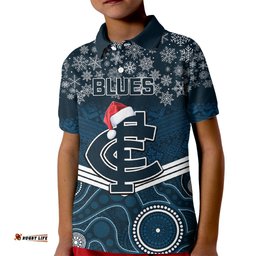 Custom Blues Football Christmas Kid Polo Shirt Merry XmasMix Aboriginal Art