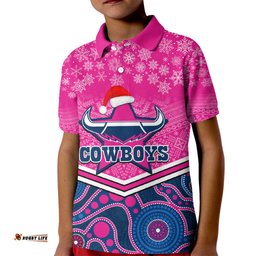 Custom Cowboys Rugby Christmas Kid Polo Shirt Merry XmasMix Aboriginal Art Pink Version
