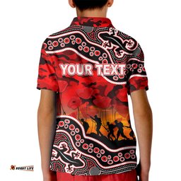 Custom Personalised Anzac Day NRL - Dragons Kid Polo Shirt Aboriginal Lizard Patterns