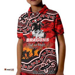 Custom Personalised Anzac Day NRL - Dragons Kid Polo Shirt Aboriginal Lizard Patterns