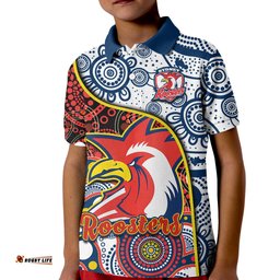 Custom Text And Number Roosters Rugby Polo Shirt KID Easts 1908 Aboriginal Artsy Premiers
