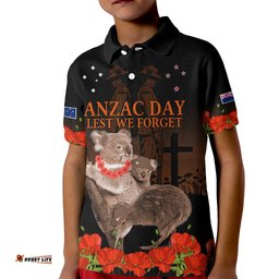 Koala and Kiwi Bird ANZAC Day Custom Kid Polo Shirt Soldier Style