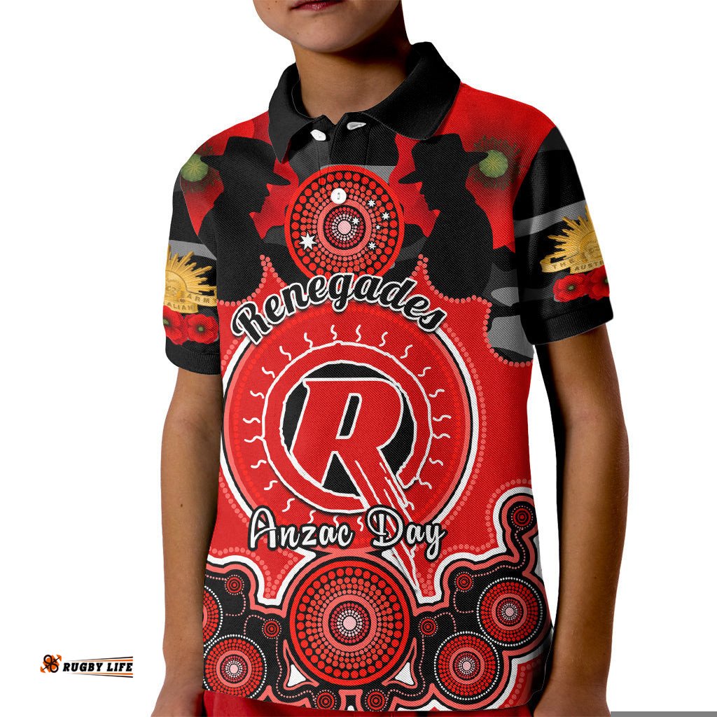 Melbourne Renegades ANZAC 2024 Kid Polo Shirt Lest We Forget Poppy Mix Camouflage
