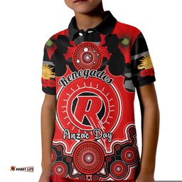 Melbourne Renegades ANZAC 2024 Kid Polo Shirt Lest We Forget Poppy Mix Camouflage