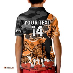 Custom Text And Number Giants Football ANZACPolo Shirt KID GWS Aboriginal Mix Poppy Camouflage