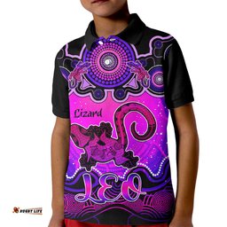 Personalised Australia Leo Lizard Zodiac Kid Polo Shirt Auz Astrology Aboriginal - Magenta