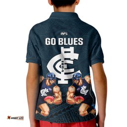 Calrton Football Kid Polo Shirt Blues Go ChampionsPolynesian Indigenous Art