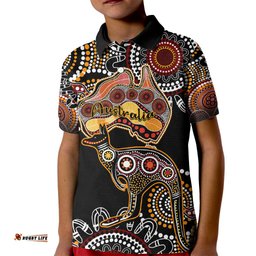 Australia Aboriginal Kid Polo Shirt Australian Map With Kangaroo Indigenous Art