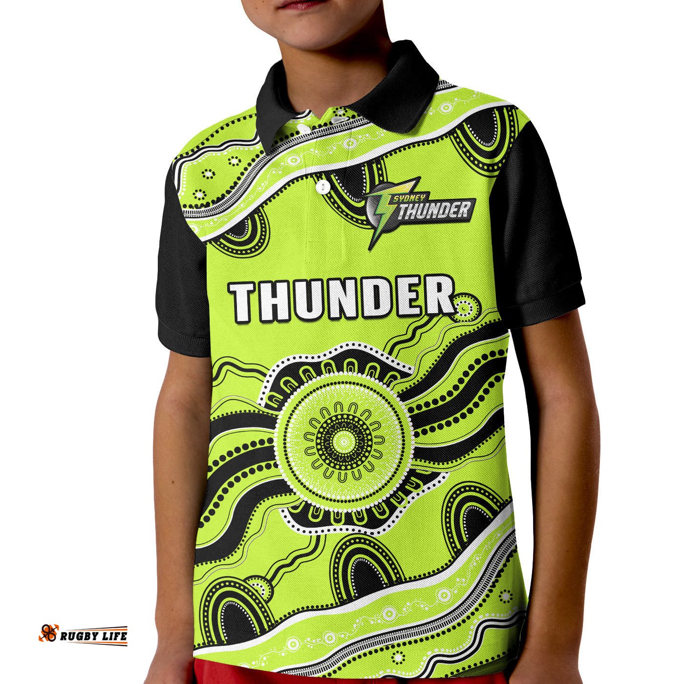 Thunder Cricket Polo Shirt KID Sydney Aboriginal Painting