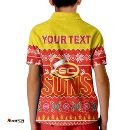 Custom Personalised Gold Coast Football Polo Shirt KID Suns Aboriginal Merry Christmas