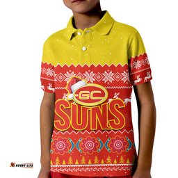 Custom Personalised Gold Coast Football Polo Shirt KID Suns Aboriginal Merry Christmas