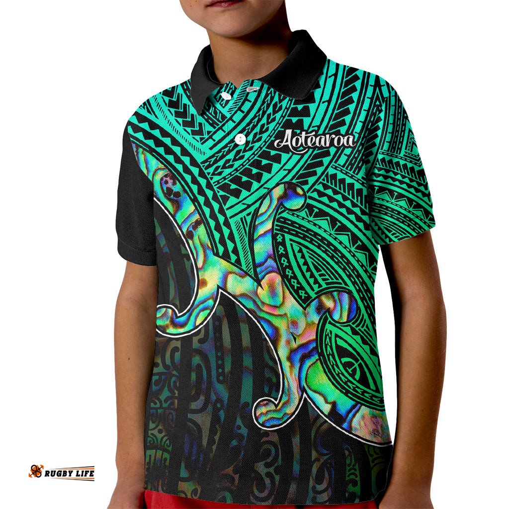 Aotearoa Papua Shell Kid Polo Shirt Maori Tribal Pattern