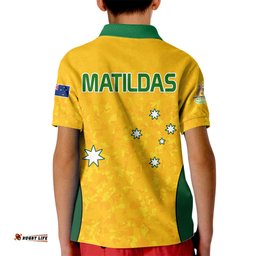 Australia Soccer Kid Polo Shirt Socceroos With Kangaroo - Matildas-