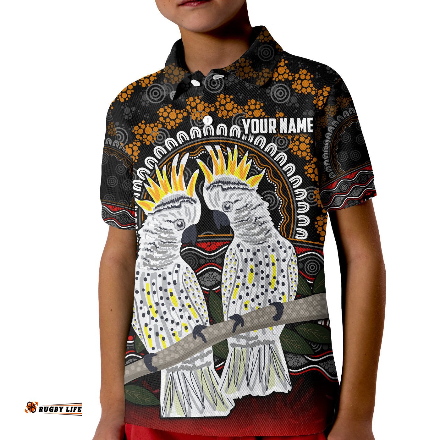 Custom Personalised Australia Valentine Polo Shirt KID Aboriginal Couple Cockatoos MY LOVE