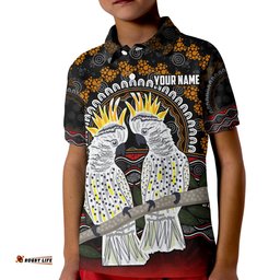 Custom Personalised Australia Valentine Polo Shirt KID Aboriginal Couple Cockatoos MY LOVE