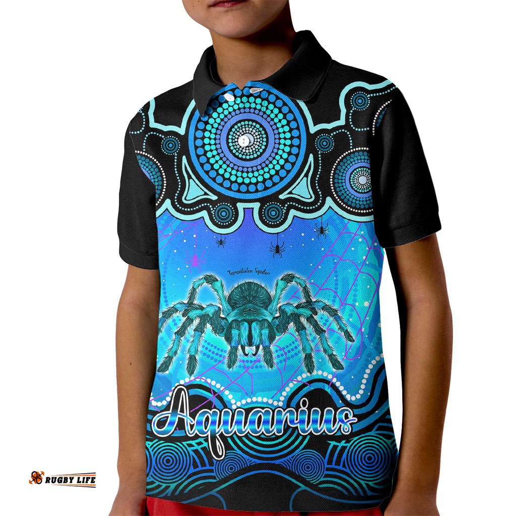 Personalised Australia Scorpio Tarantulas Spider Zodiac Kid Polo Shirt Auz Astrology Aboriginal - Aqua