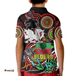 Dragons Rugby Aboriginal Art Kid Polo Shirt NAIDOC Indigenous Tribal